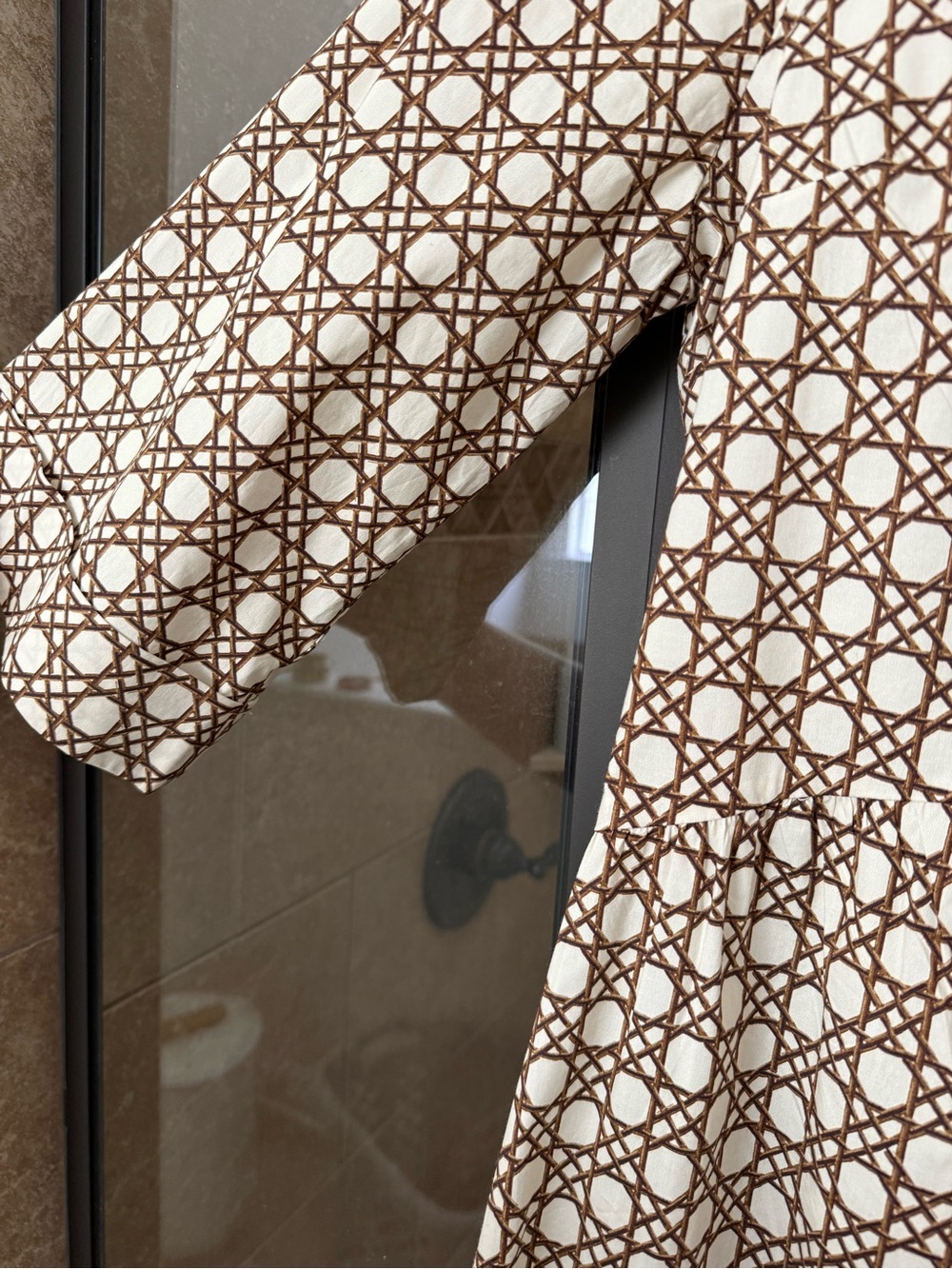 Tuckernuck Brown and Cream Geometric Button-Front Top - Picture 4 of 5
